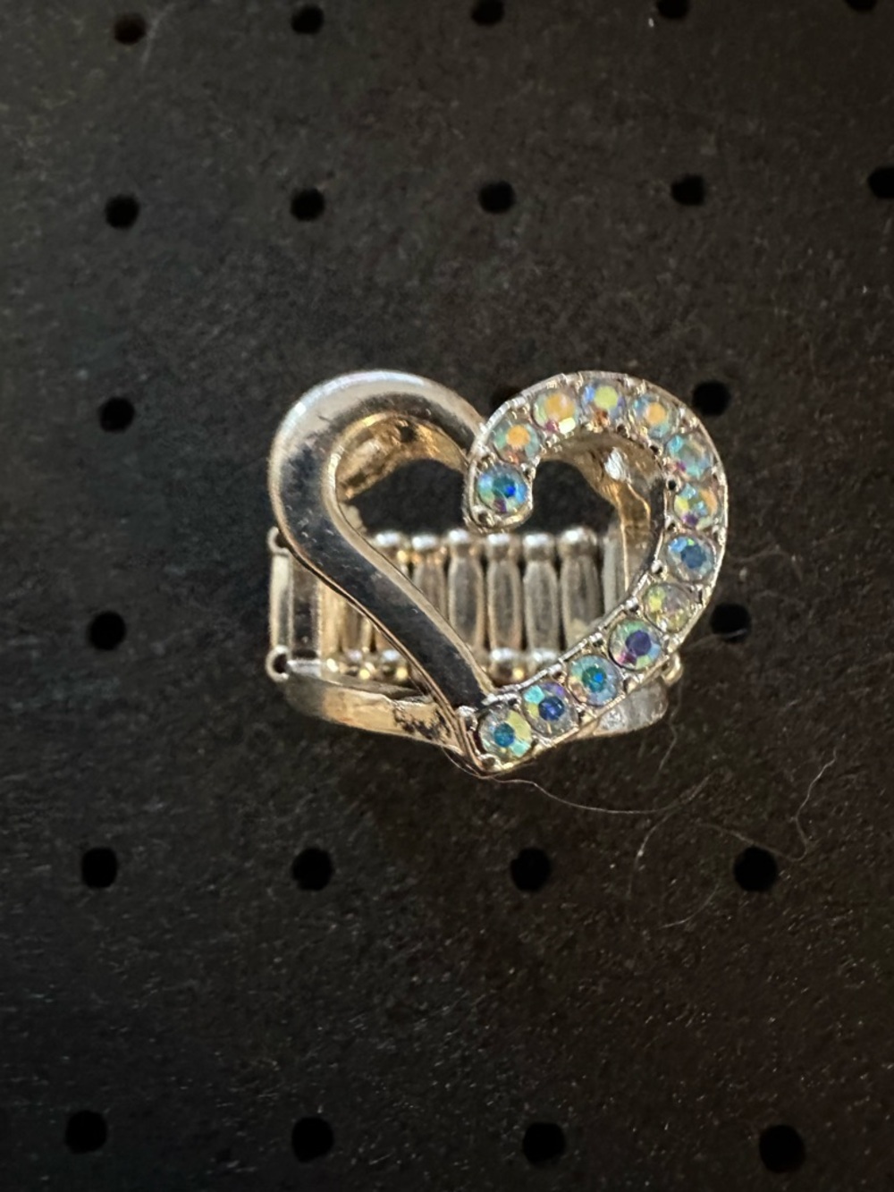 Silver Heart Ring with Iridescent Stones